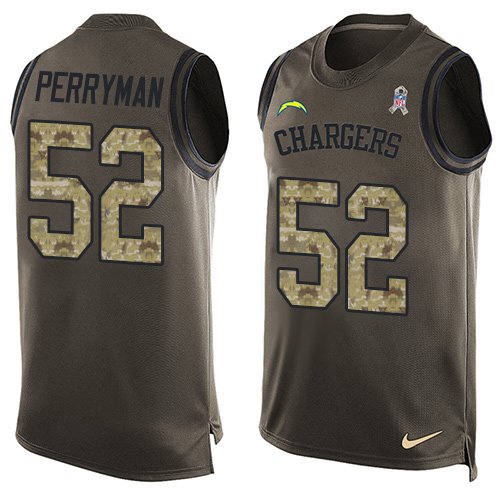 Men's Limited Denzel Perryman Nike Jersey Green - #52 Salute to Service Tank Top NFL Los Angeles Chargers